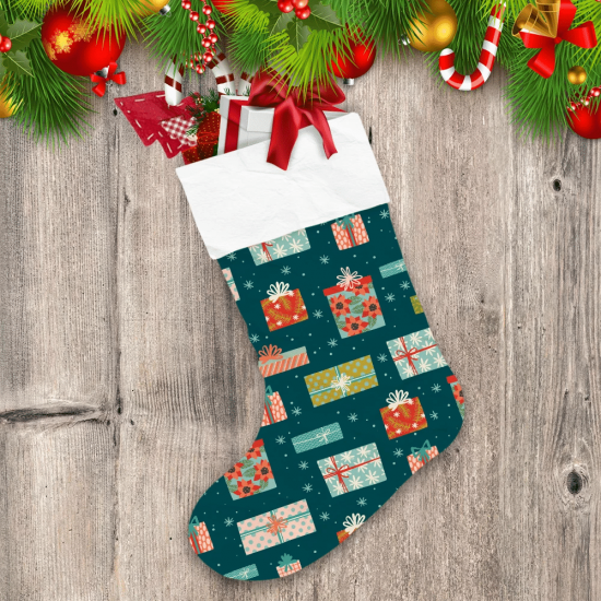 Trendy Retro Style With Awesome Elements Pattern Gift Boxes Christmas Stocking