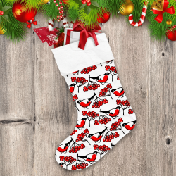 Tricolor Winter Birds With Berries Branches Hand Drawn Pattern Christmas Stocking