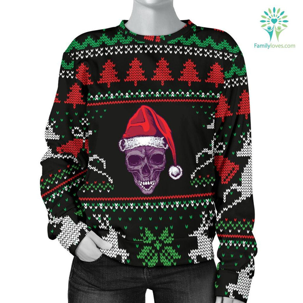 Ugly Christmas Santa Skull Black Women'S Sweatshirt