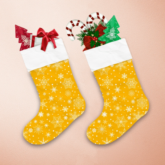 Various Complex Big And Small Snowflakes On Yellow Background Christmas Stocking 1