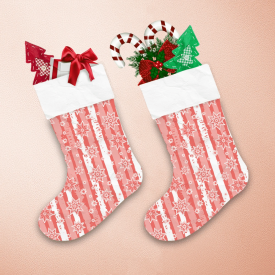 Various Sized Stars In Red Colors Striped Background Christmas Stocking 1