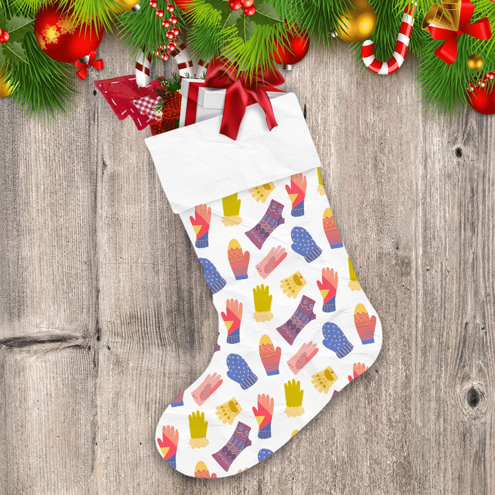 Various Types Of Gloves Illustration Pattern On White Background Christmas Stocking