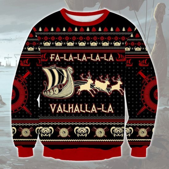 Viking Ship Red And Black Valhalla Christmas Unisex 3D Sweatshirt All Over Print