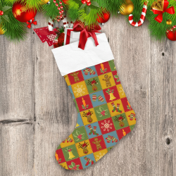 Vintage Colorblocks With Xmas Icons Bells Deers Socks Christmas Stocking