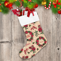 Vintage Design Merry Christmas Poinsettia Flowers And Bells Christmas Stocking
