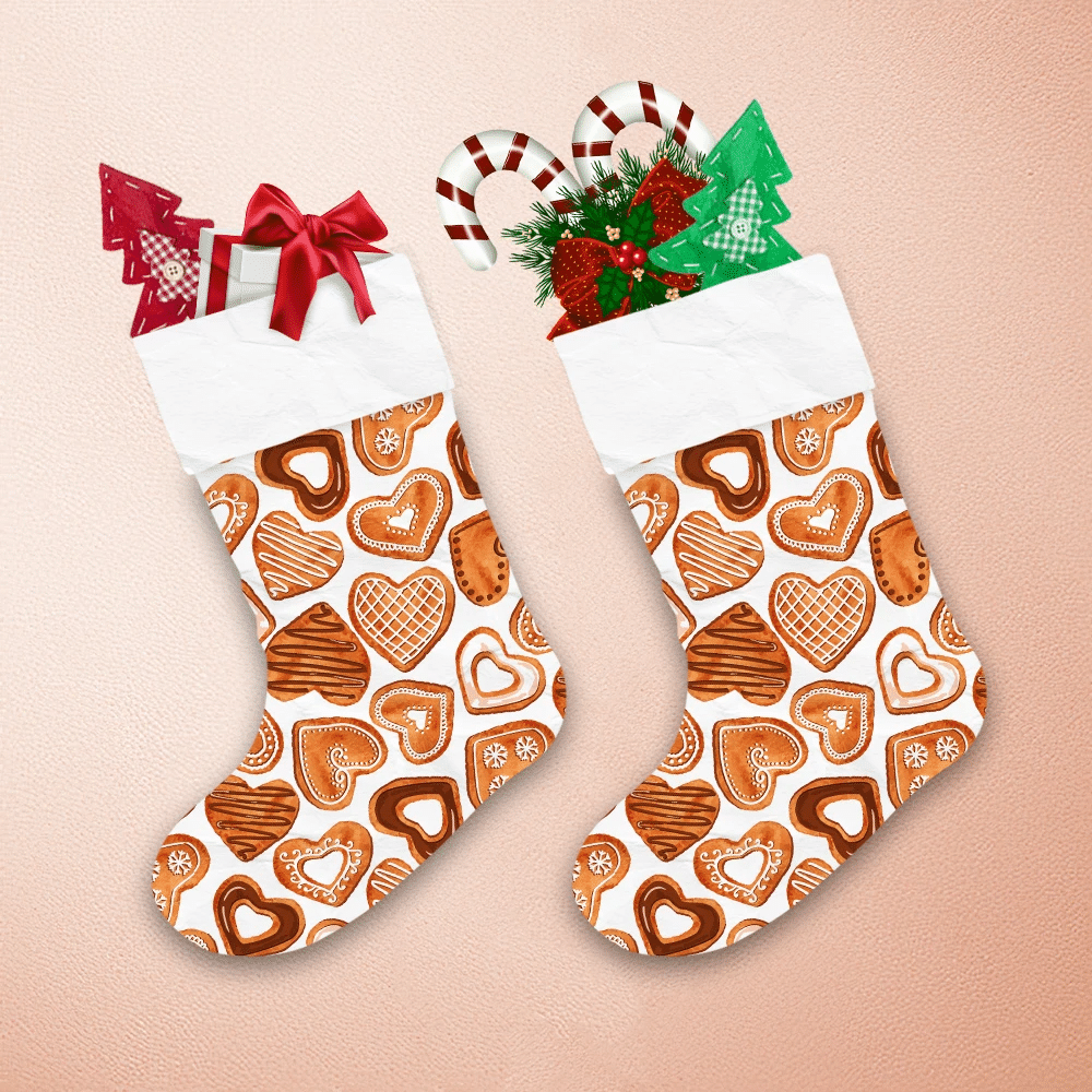 Vintage Watercolor Elements With Heart Shape Cookies Pattern Christmas Stocking 1