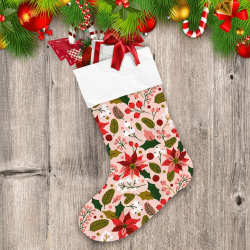 Vivid Palnts With Poinsettia Mistletoe Branches And Red Berries Christmas Stocking