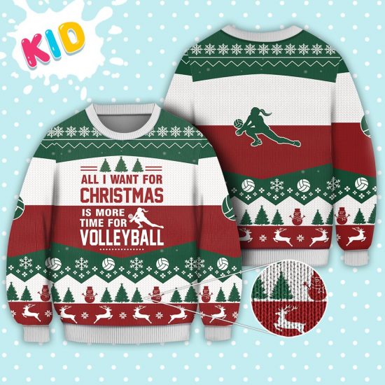 Volleyball All I Want For Christmas Sweater Knitted Sweater Print Fashion Sweatshirt For Everyone 1