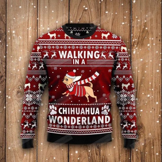 Walking In A Chihuahua Wonderland Ugly Christmas Sweater