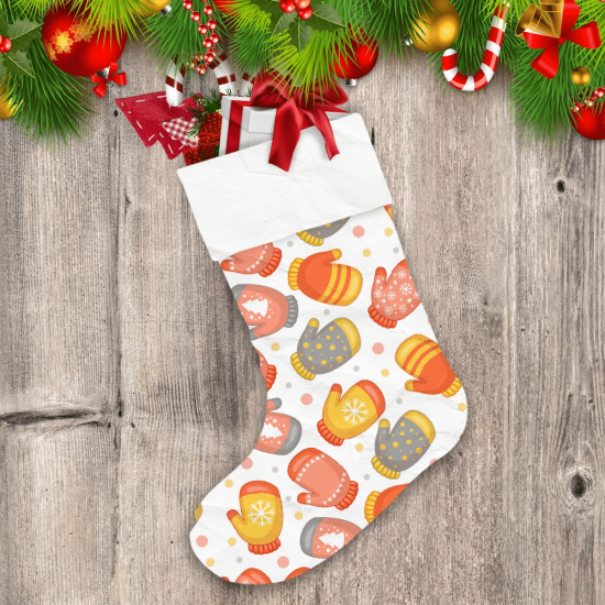 Warm Color Mitten For Christmas On Colorful Dot Background Christmas Stocking