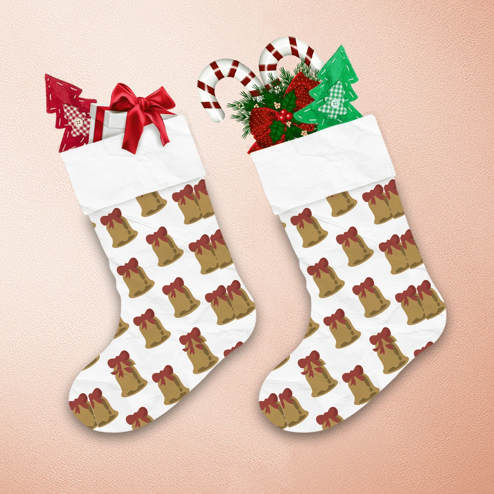 Watercolor Brown Bells With Red Bow White Background Christmas Stocking 1