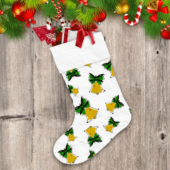 Watercolor Drawing Ringing Bells In Yellow And Green Colors Christmas Stocking