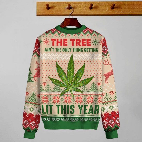 Weed Lit This Year Knitting Pattern 3D Print Ugly Christmas Sweatshirt