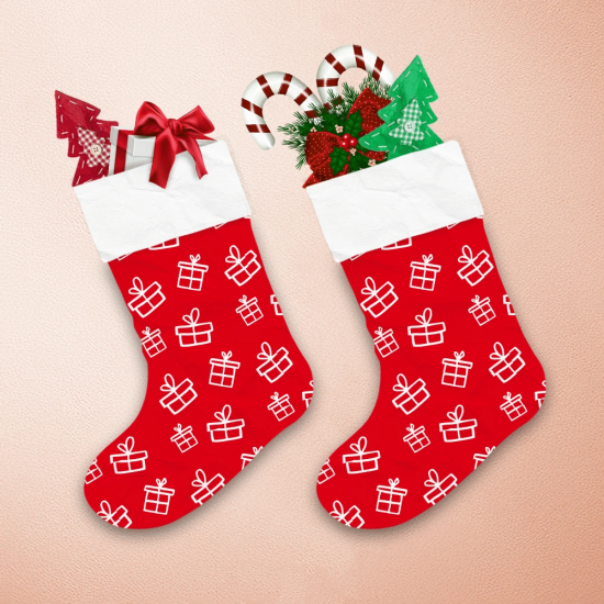 White And Red Gifts Box Hand Drawn Doodle Style Christmas Stocking 1