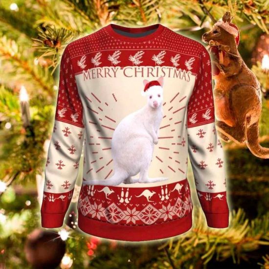 White Kangaroo Australian Christmas Unisex 3D Sweatshirt All Over Print