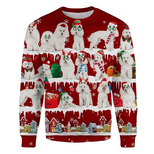 White Poodle Snow Christmas Ugly Christmas Sweatshirt Animal Dog Cat Sweater Unisex