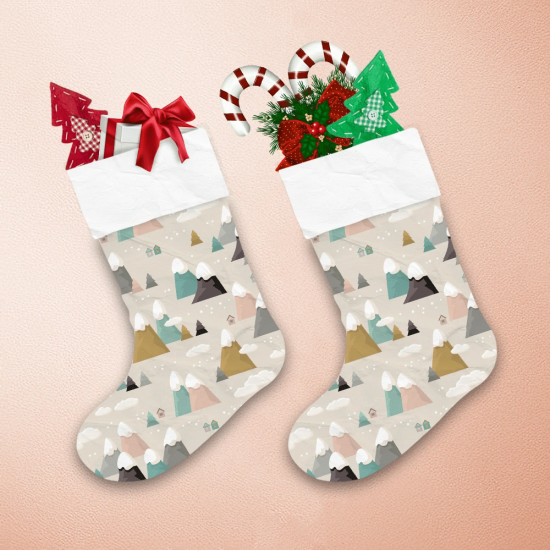 Winter Christmas Style Cartoon Mountain With White Clouds Christmas Stocking 1