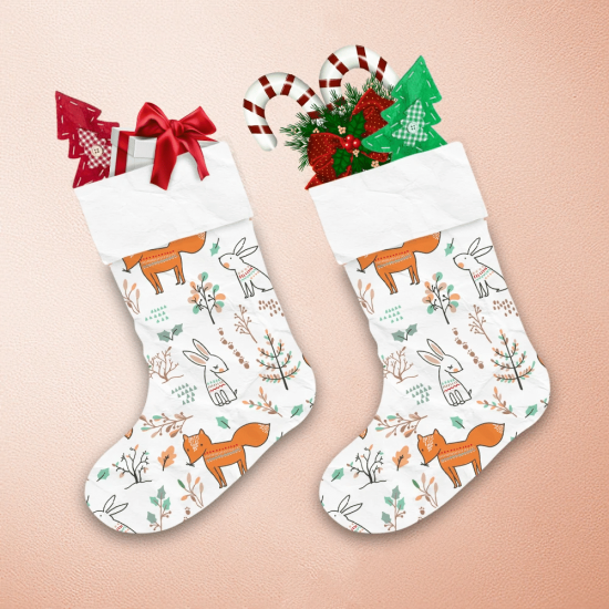 Winter Forest Background With Fox And Trees Christmas Stocking 1