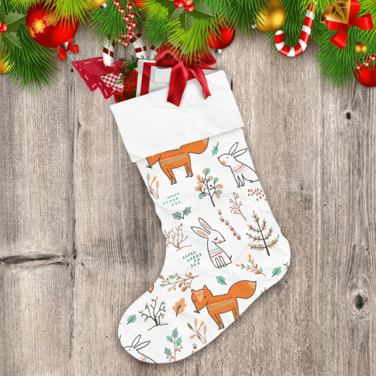Winter Forest Background With Fox And Trees Christmas Stocking