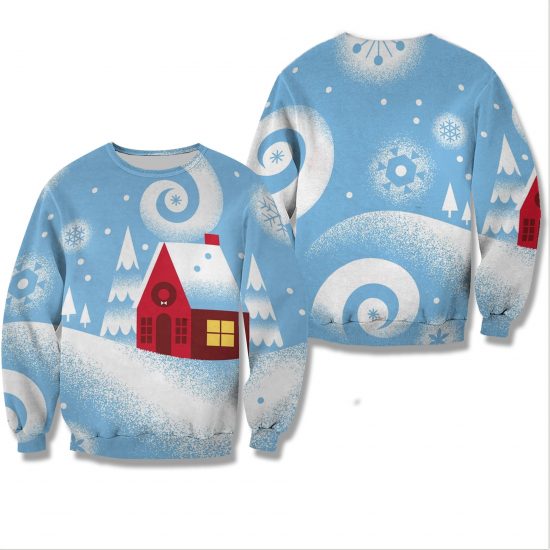 Winter House Christmas Unisex All Over Print Cotton Sweatshirt