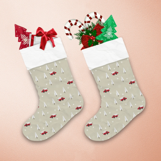 Winter Icing Christmas Tree With Red Trucks Pattern Christmas Stocking 1
