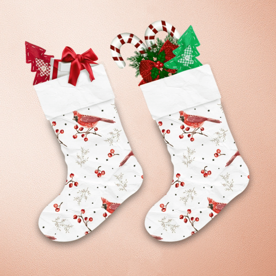 Winter Is Calling Watercolor Red Cardinal Birds And Berries Pattern Christmas Stocking 1