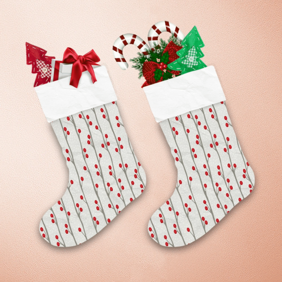 Winter Snow Berries Tree Forest Gray Background Pattern Christmas Stocking 1