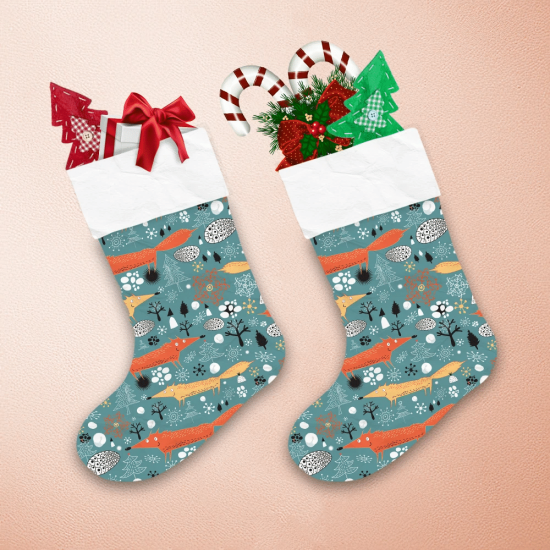 Winter Texture With Cute Long Foxes Christmas Stocking 1 Winter Texture With Cute Long Foxes Christmas Stocking 1