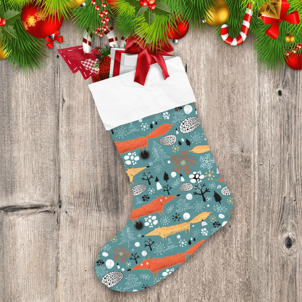 Winter-Texture-With-Cute-Long-Foxes-Christmas-Stocking Winter Texture With Cute Long Foxes Christmas Stocking
