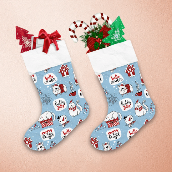 Winter With Cute Dogs And Cats Christmas Stocking 1
