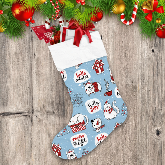 Winter With Cute Dogs And Cats Christmas Stocking
