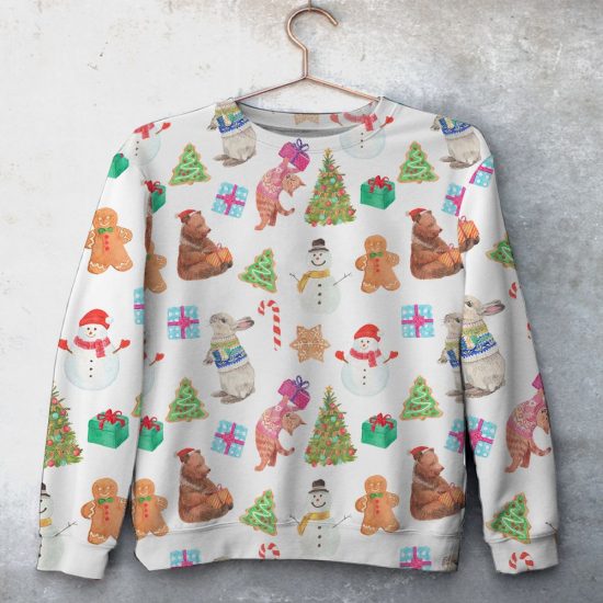 Woodland Animals Christmas Gift Unisex All Over Print Cotton Sweatshirt