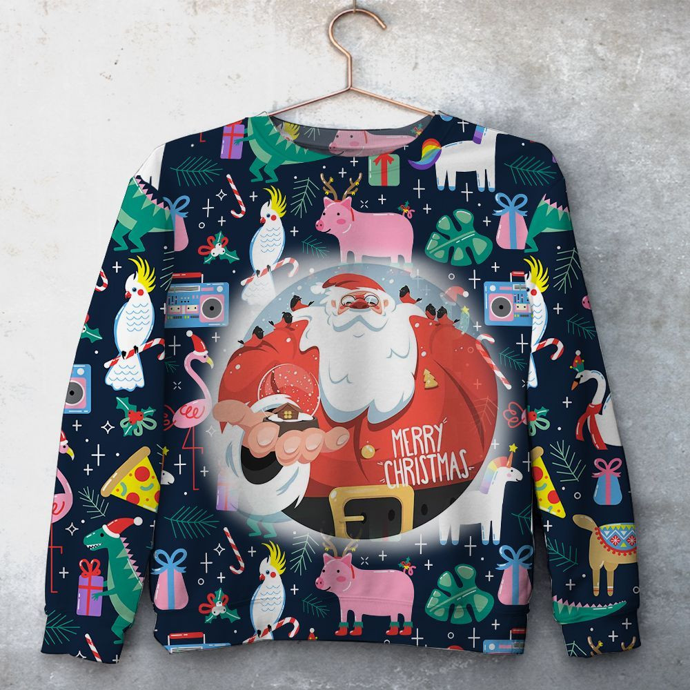 Woodland-Christmas-Santa-Unisex-All-Over-Print-Cotton-Sweatshirt-Merry-Christmas-Cotton-Sweatshirt Woodland Christmas Santa Unisex All Over Print Cotton Sweatshirt
