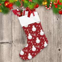 Xmas Cute Snowman And Snowflake On Red Background Christmas Stocking