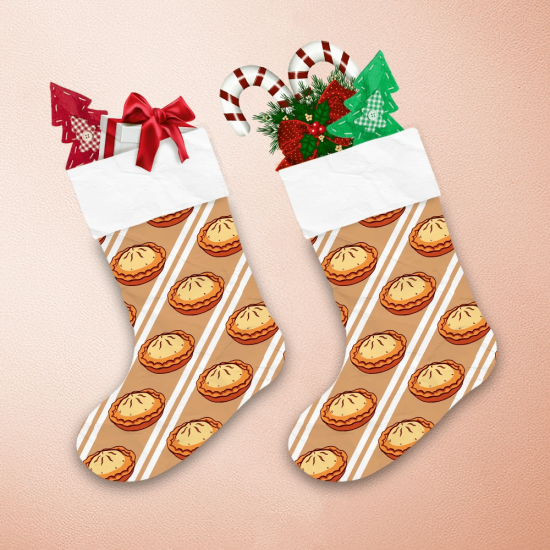 Xmas Pattern Made From Hand Drawn Pies And White Stripes Christmas Stocking 1