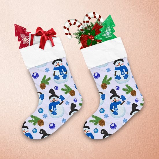 Xmas Snowmen In Hat Blue Scarf And Mittens Christmas Stocking 1
