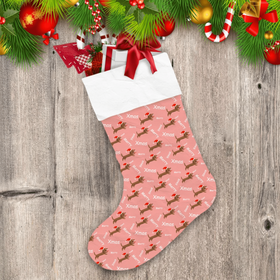 Xmas With Dachshund In Santa Hat Christmas Stocking