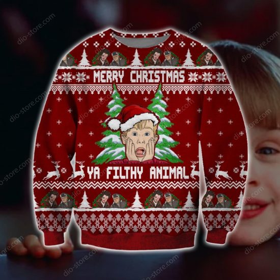 Ya Filthy Animal Knitting Pattern 3D Print Ugly Christmas Sweatshirt