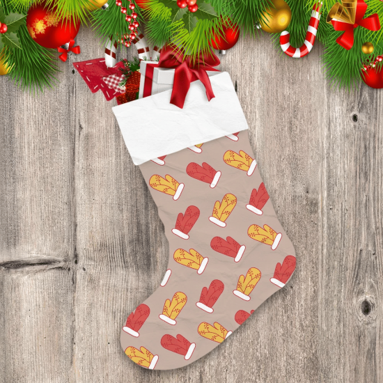 Yellow And Red Doodle Mittens With Berries Branches Christmas Stocking
