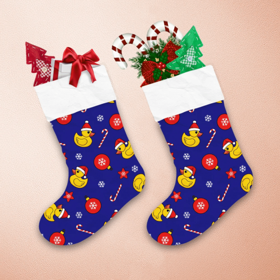 Yellow Rubber Ducklings In Red Christmas Santa Hats Christmas Stocking 1