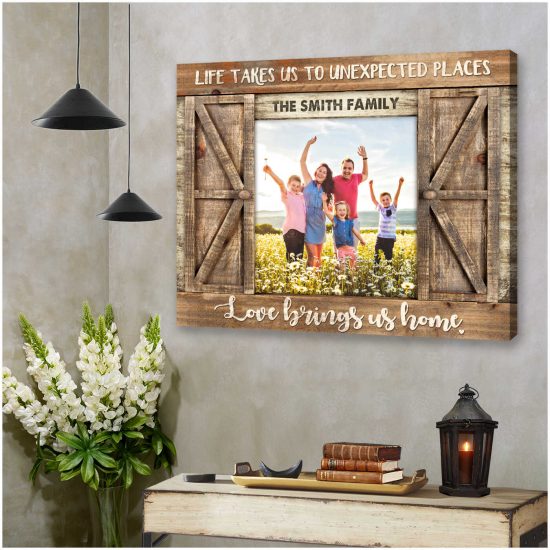 Custom Canvas Prints Family Personalized Photo Gifts Farmhouse Wall Decor Love Brings Us Home 3