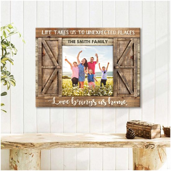 Custom Canvas Prints Family Personalized Photo Gifts Farmhouse Wall Decor Love Brings Us Home