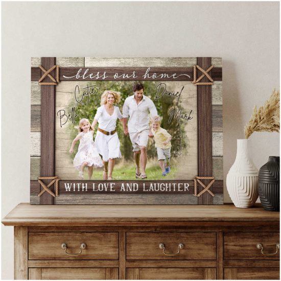 Custom Canvas Prints Personalized Farmhouse Photo Gifts Bless Our Home With Love And Laughter Wall Art Decor 1