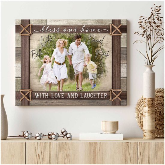 Custom Canvas Prints Personalized Farmhouse Photo Gifts Bless Our Home With Love And Laughter Wall Art Decor 3