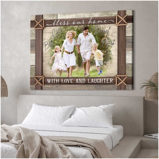 Custom Canvas Prints Personalized Farmhouse Photo Gifts Bless Our Home With Love And Laughter Wall Art Decor