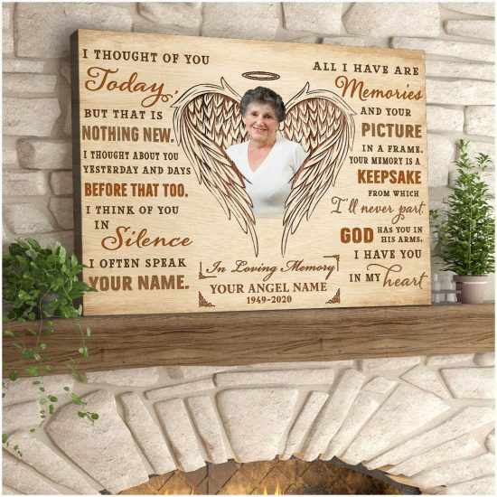 Custom Canvas Prints Personalized Gifts Memorial Photo Gifts Angel Wings I Thought Of You Today Wall Art Decor 2