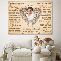 Custom Canvas Prints Personalized Gifts Memorial Photo Gifts Angel Wings I Thought Of You Today Wall Art Decor