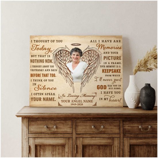 Custom Canvas Prints Personalized Gifts Memorial Photo Gifts Angel Wings I Thought Of You Today Wall Art Decor 3