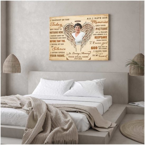 Custom Canvas Prints Personalized Gifts Memorial Photo Gifts Angel Wings I Thought Of You Today Wall Art Decor 6