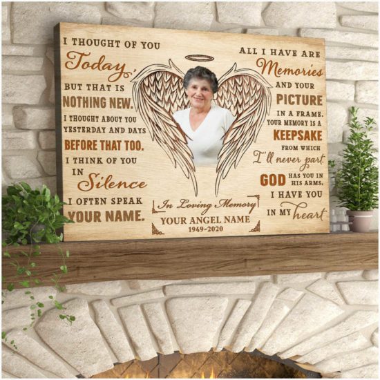Custom Canvas Prints Personalized Gifts Memorial Photo Gifts Angel Wings I Thought Of You Today Wall Art Decor 7